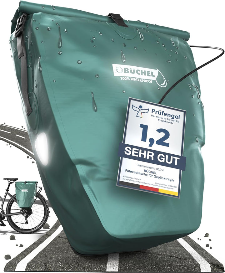 Büchel Fahrradtasche für Gepäckträger I 25.4 L - 100% Wasserdicht I mit Tragegriff und Schultergurt