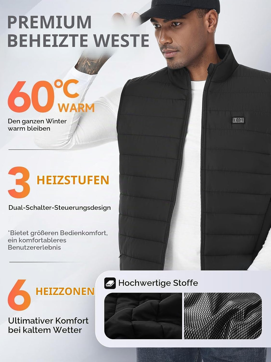 Beheizbare Weste, Heizweste für Damen Herren, Beheizte Jacke, Heizjacke mit Powerbank, 7.4V/5.0V Wär