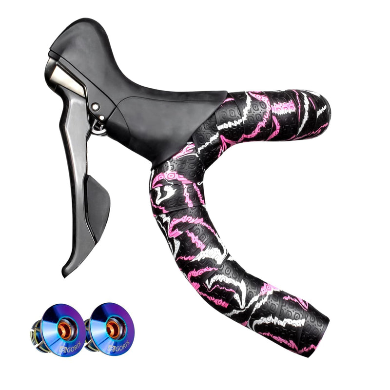 GORIX Lenkerband Lenker Grip Wrap + 2 Lenkerstopfen Rennrad Mountainbike Radfahren (GX-Marble) (Rosa