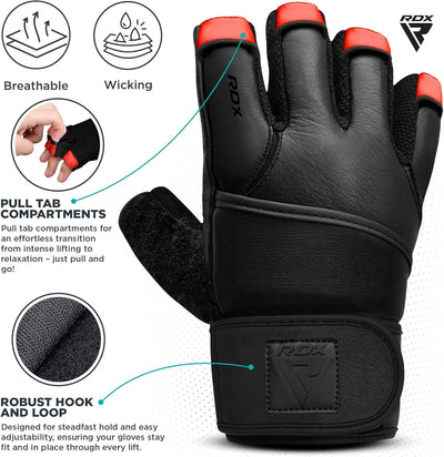 RDX Fitness Handschuhe Maya Hide leder, 50cm Lang Handgelenkschutz, Krafttraining Gewichtheben Train