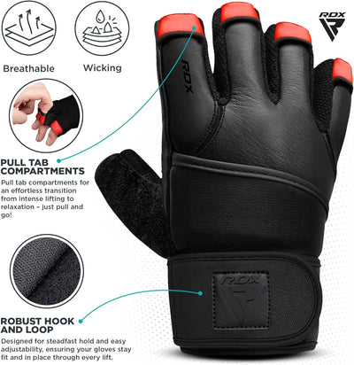 RDX Fitness Handschuhe Maya Hide leder, 50cm Lang Handgelenkschutz, Krafttraining Gewichtheben Train