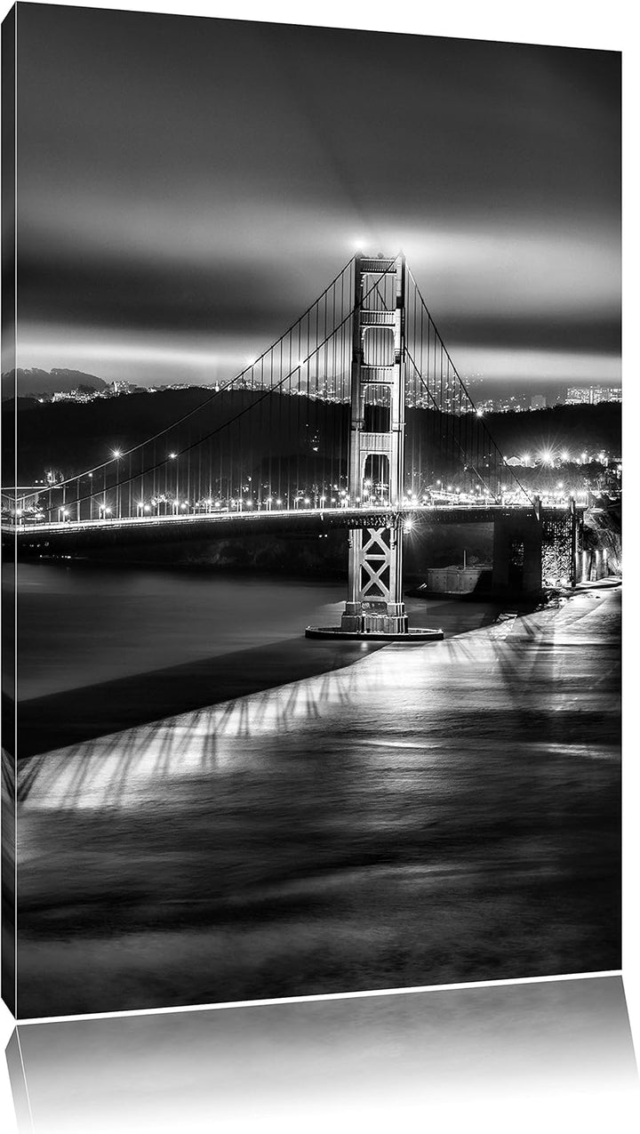 Pixxprint Golden Gate Bridge in New York / 100x70cm Leinwandbild bespannt auf Holzrahmen/Wandbild Ku
