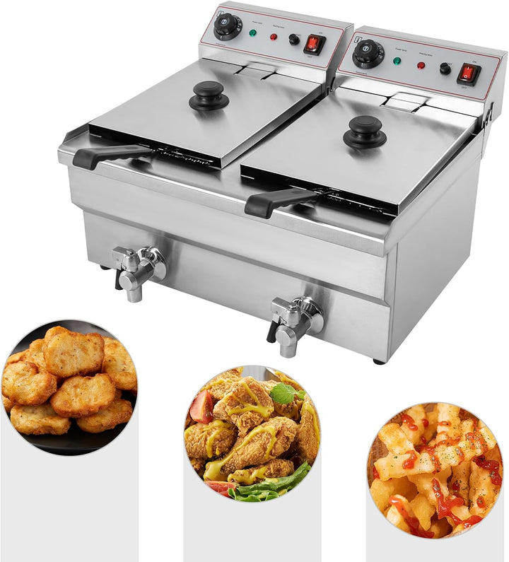 Öl-Fritteuse Gewerbliche Frittiermaschine Kommerzielle Doppelfritteuse 20L Edelstahl 6000W Fritöse T