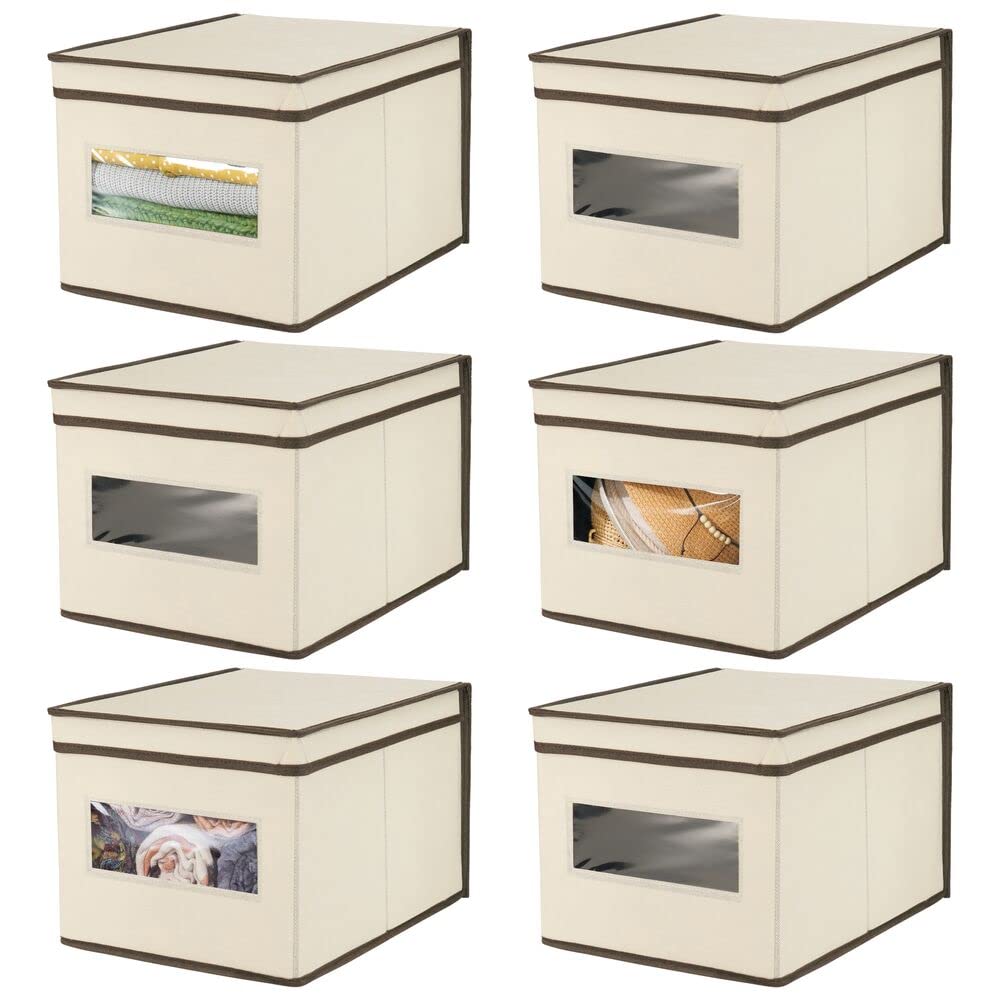 mDesign 6er-Set Stoffbox – praktische Aufbewahrungsbox mit Deckel und Sichtfenster für Schlaf-, Wohn