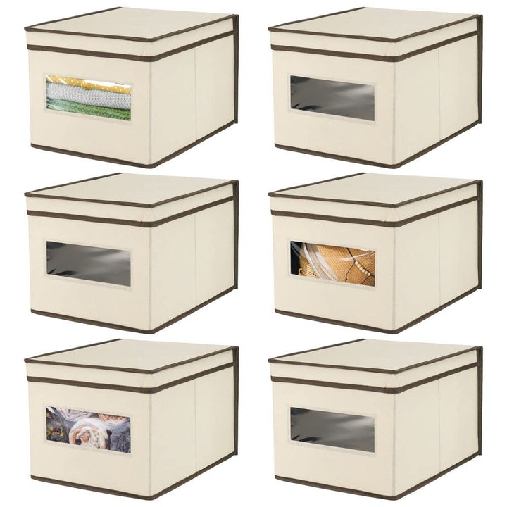 mDesign 6er-Set Stoffbox – praktische Aufbewahrungsbox mit Deckel und Sichtfenster für Schlaf-, Wohn