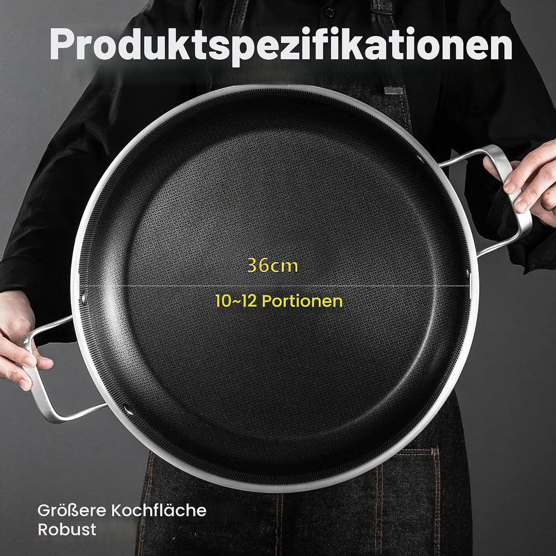 Paella Pfanne 36 cm 12 Pers – Antihaft | 316°C Hitzebest | PFOA-frei | Induktion | Gleichwärmevertei