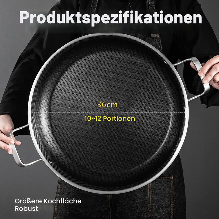 Paella Pfanne 36 cm 12 Pers – Antihaft | 316°C Hitzebest | PFOA-frei | Induktion | Gleichwärmevertei