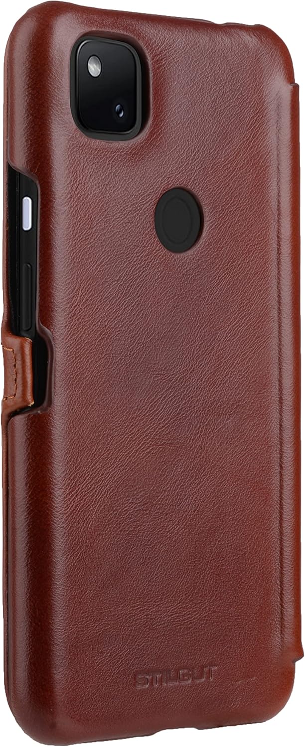 STILGUT Book Case kompatibel mit Google Pixel 4a 4G Hülle aus Leder mit Clip-Verschluss, Lederhülle,