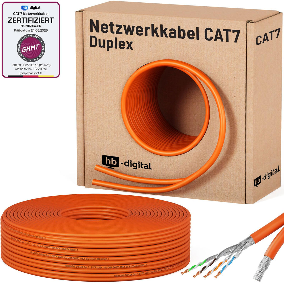 HB-DIGITAL 50m CAT 7 Netzwerkkabel LAN Kabel Verlegekabel Ethernet Installationskabel 10 Gbit/s AWG2
