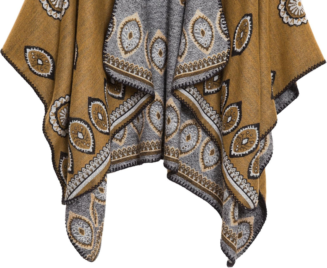 EXCHIC Damen Warm Offene Front Strick Schals und Wraps Floral Elegante Cardigans Poncho Cape Coat Ma