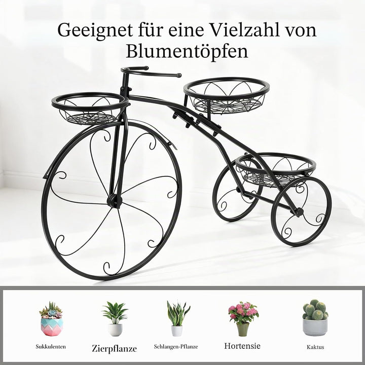 Fahrrad Pflanzenständer Metall Blumenregal mit 3 Körben | Dreirad Pflanzgefäss Dekoration Blumenrad