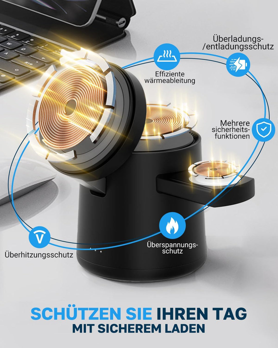 3-in-1 MagSafe Ladestation für Apple Watch, iPhone & AirPods, Kabellose Induktive Aufladestation für