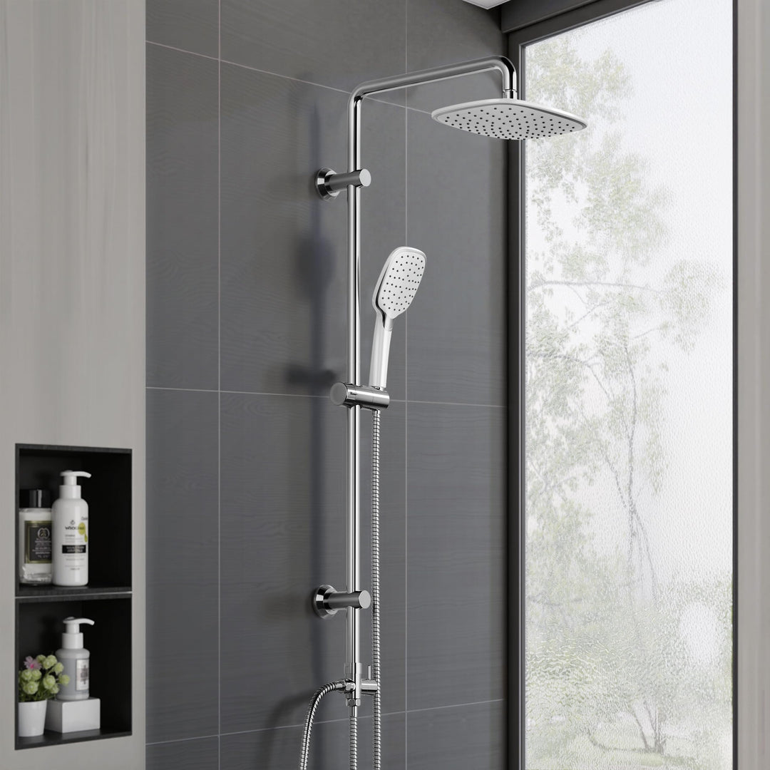 Florenta Regendusche Duschsystem Chrom Duschset mit Edelstahl Duschstange und ABS Kopfbrause, Handbr