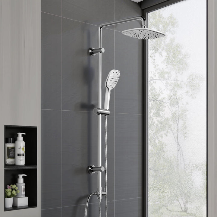 Florenta Regendusche Duschsystem Chrom Duschset mit Edelstahl Duschstange und ABS Kopfbrause, Handbr