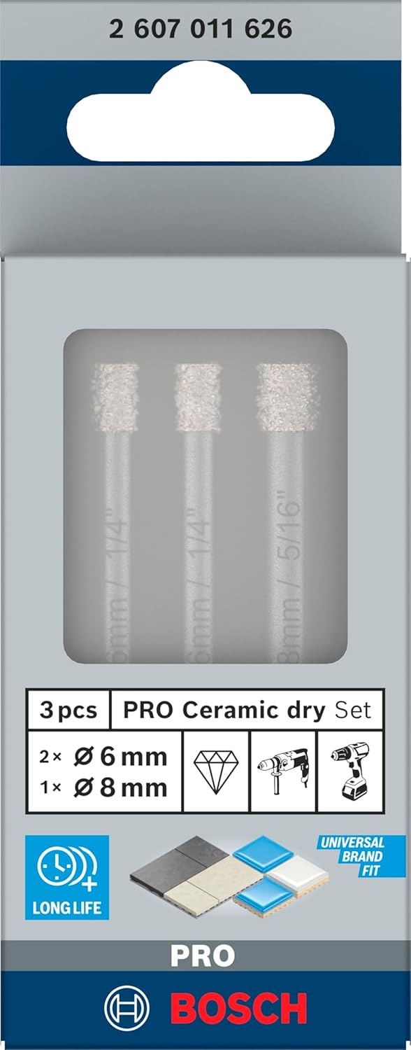 Bosch Professional 3 tlg. Diamantbohrer-Set Expert for Ceramic (für Harte Fliesen, Harter Stein, Wei