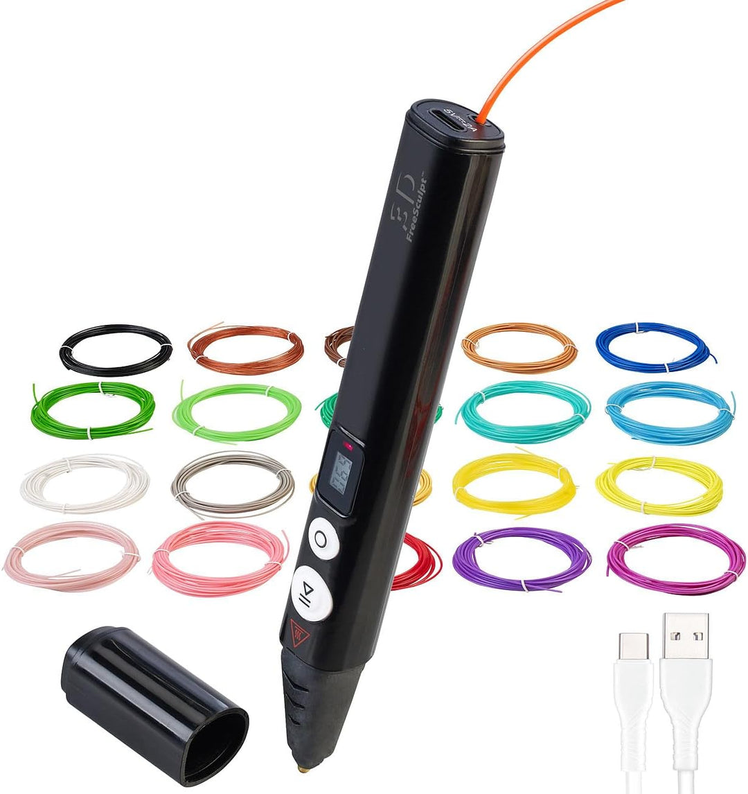 FreeSculpt 3D Drucker Stift: Kompakter 3D-Stift, USB-C-Stromversorgung, 20 Bunte PLA-Filamente (3D S
