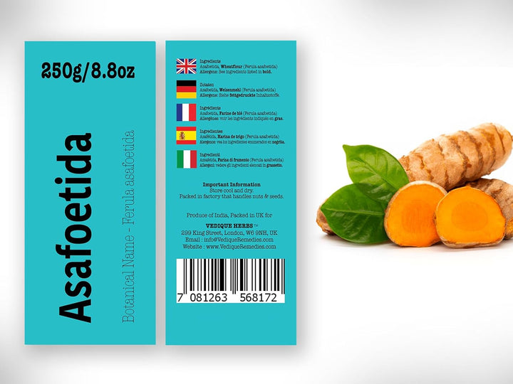 VEDIQUE HERBS Asafoetida (Hinga | Ferula Asafoetida) – 250 g | rohes, rohes, getrocknetes Harz | gan