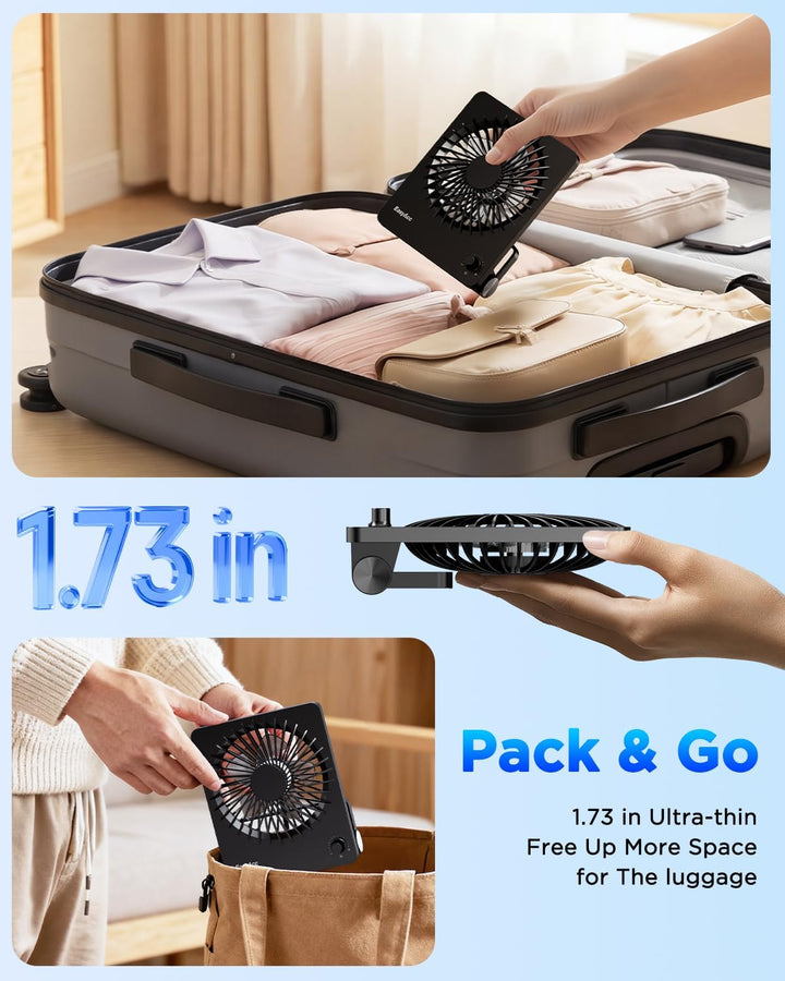 EasyAcc Batterie Mini-Ventilator Tischventilator mit 6000 mAh Akku, bis 26 Stunden Laufzeit, stufenl