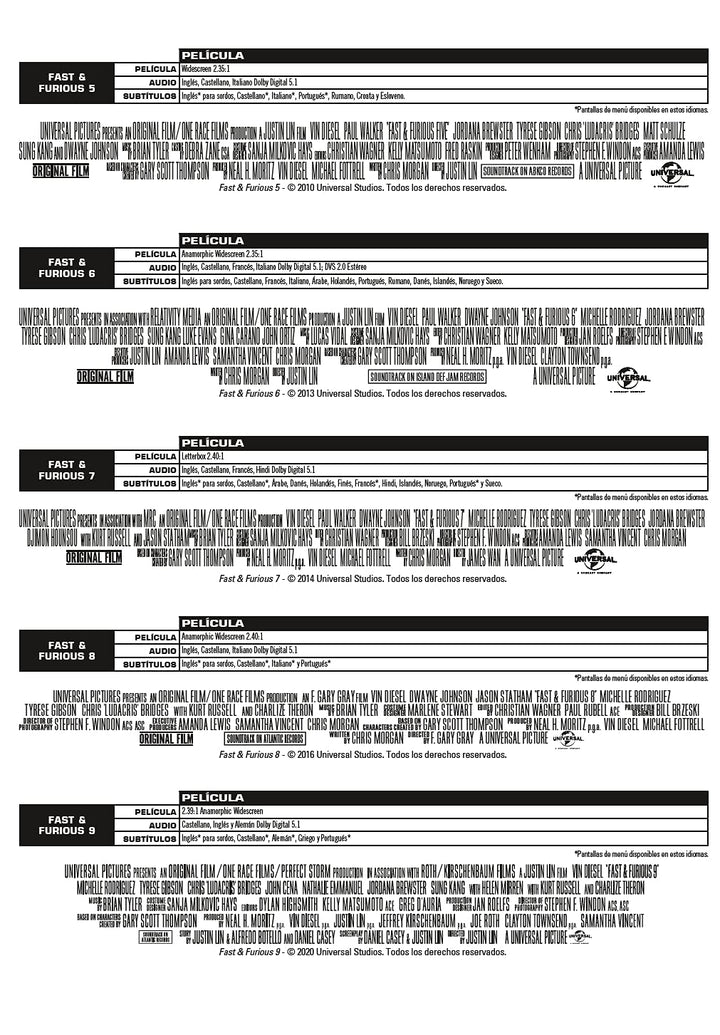 Fast & Furious Pack 1-9 - DVD