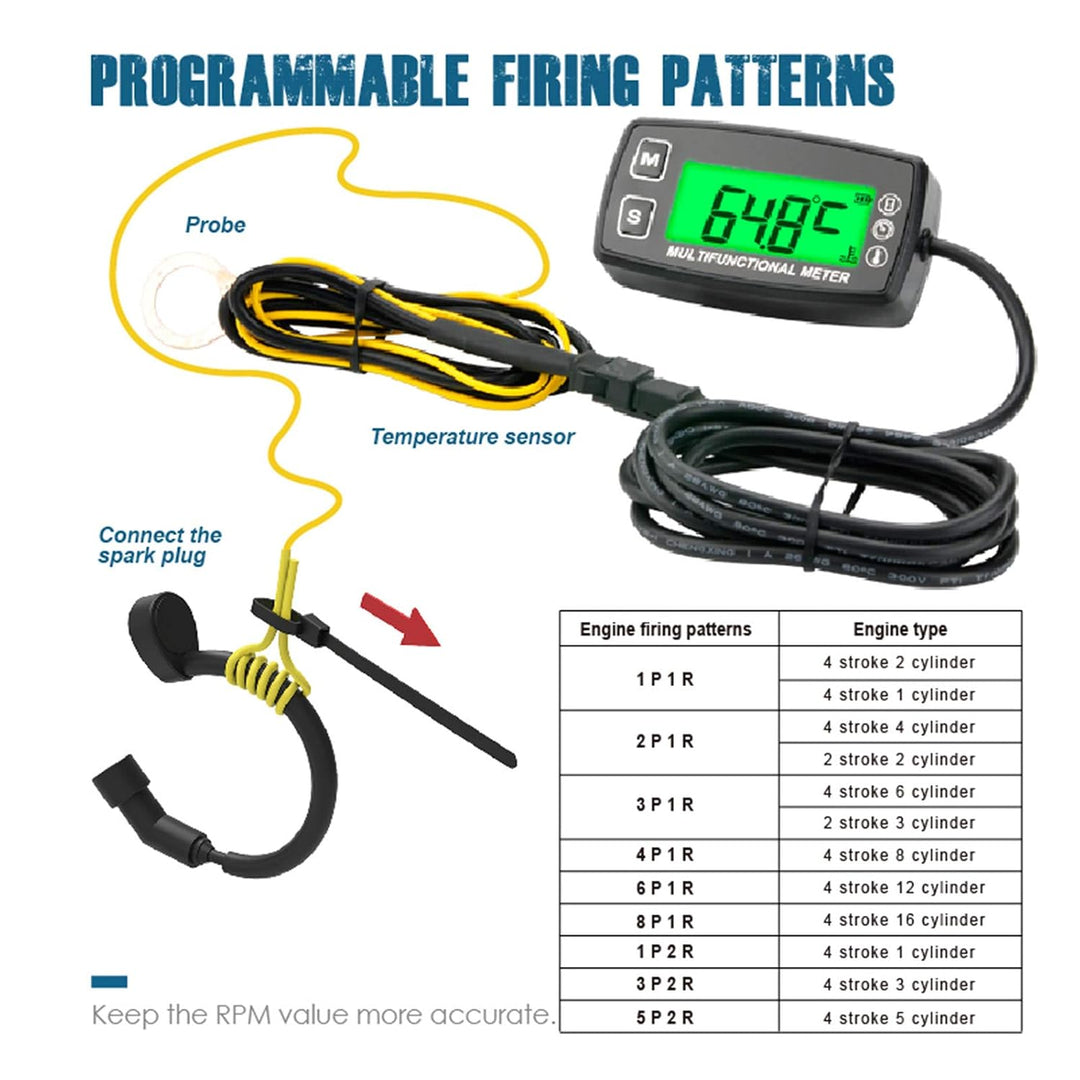Runleader Digital Motortemperaturanzeige, Echtzeit-Drehzahlanzeige, Alarmtemperatur und Drehzahl, Ar