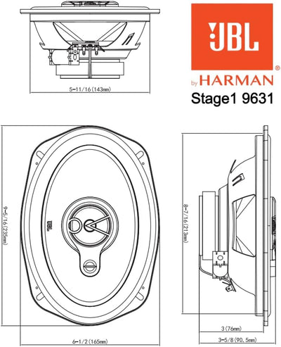 JBL Stage1 9631 3-Wege Auto Lautsprecher Set von Harman Kardon - 300 Watt Ovale KFZ Car HiFi Autolau
