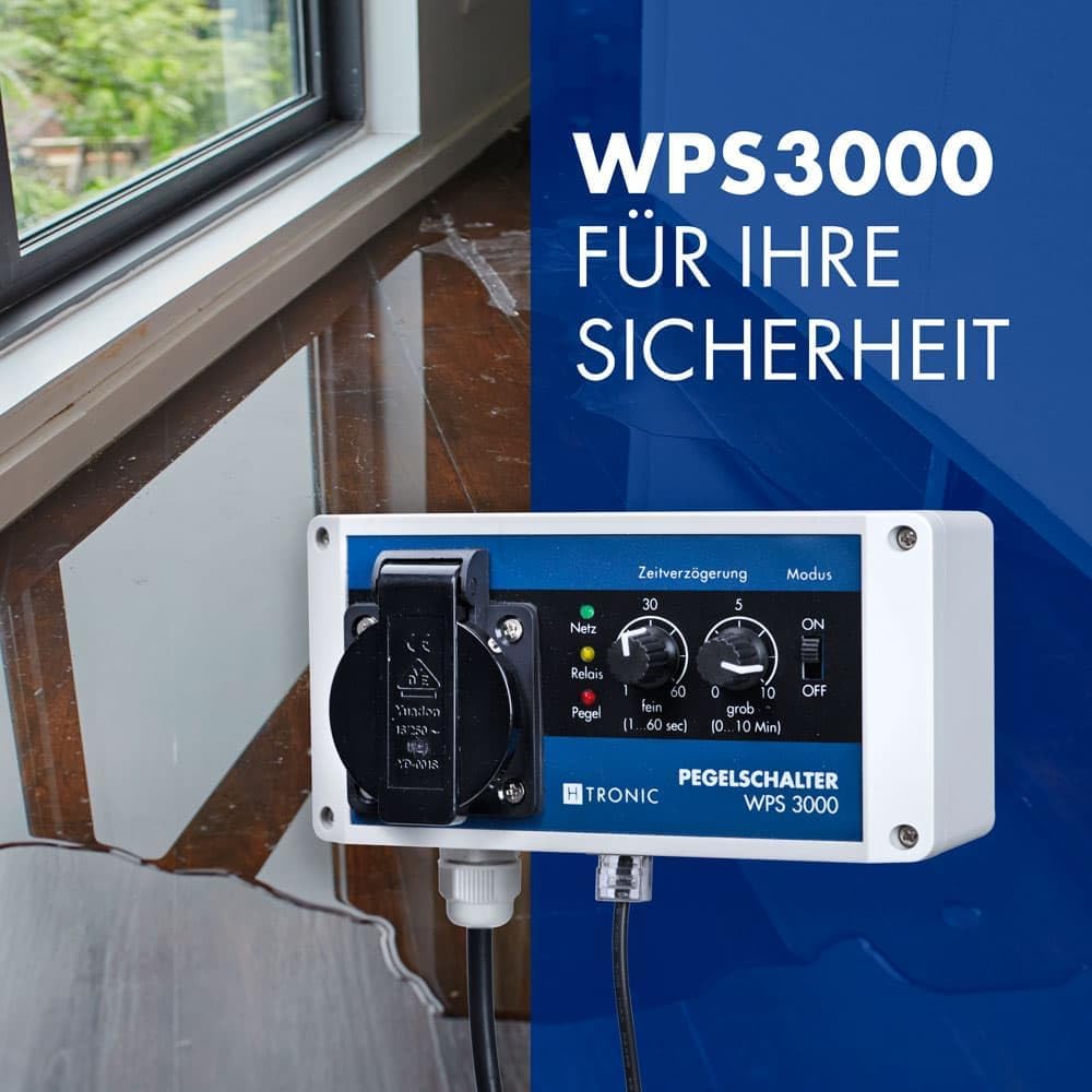 H-Tronic WPS 3000 Wasserpegelschalter mit Wassersensor und 10m Sensorkabel 3000W Wassermelder