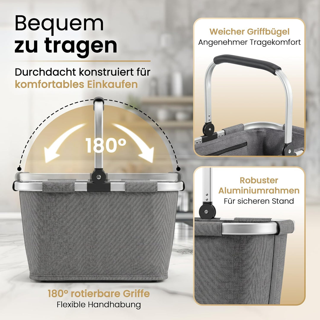 Selinchen® - Premium Einkaufskorb | Hochwertige Einkaufstasche faltbar und mit Aluminium Griff | Ide