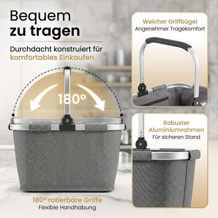 Selinchen® - Premium Einkaufskorb | Hochwertige Einkaufstasche faltbar und mit Aluminium Griff | Ide