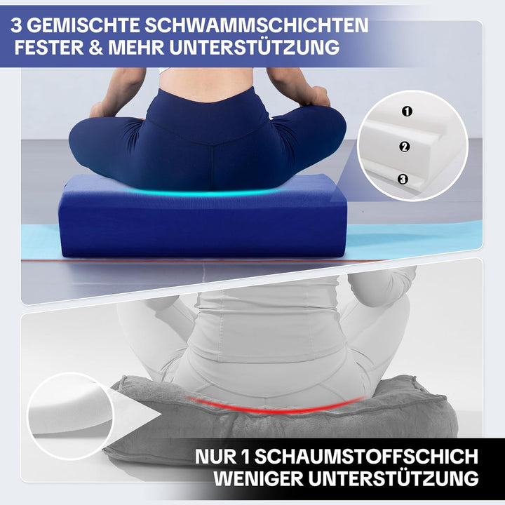 Yoga-Bolster-Kissen, Rechteckiges Yoga-Bolster mit dreilagigem Schaumstoffkern und Tragegriff, Medit