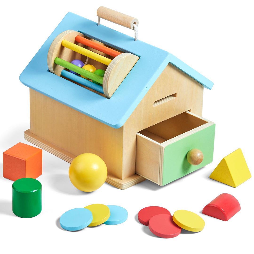 Montessori-Spielzeug für 1 2 3 Jahre alte Jungen und Mädchen, 5-in-1 Holz-Baby-Tropfspielzeug, Holzf