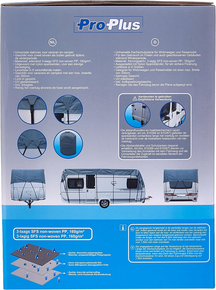 ProPlus 610279 Wohnwagen und Reisemobil Dachschutzplane, grau, 8,5 x 3