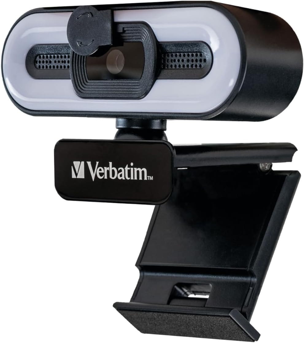 Verbatim Webcam mit Mikrofon und Beleuchtung, externe Kamera für Computer oder Laptop mit Full HD 10