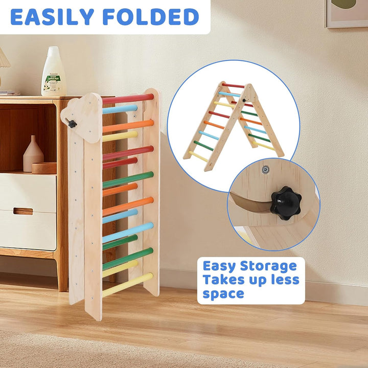 5-in-1 Montessori Kletterdreieck, Klettergerüst Indoor mit Rutsche, Kletterleiter und Zeltdach, Wipp