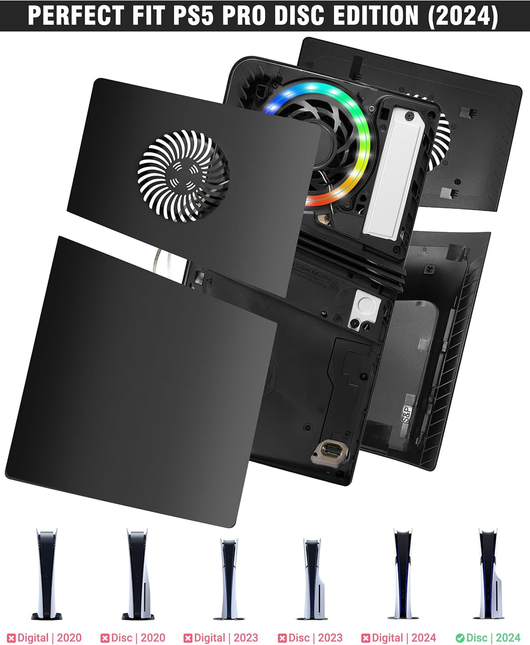 Joso Frontblende für PS5 Pro Disc Edition, Kratzfeste, staubdichte Ersatzhülle mit RGB-Ring, Abdecku