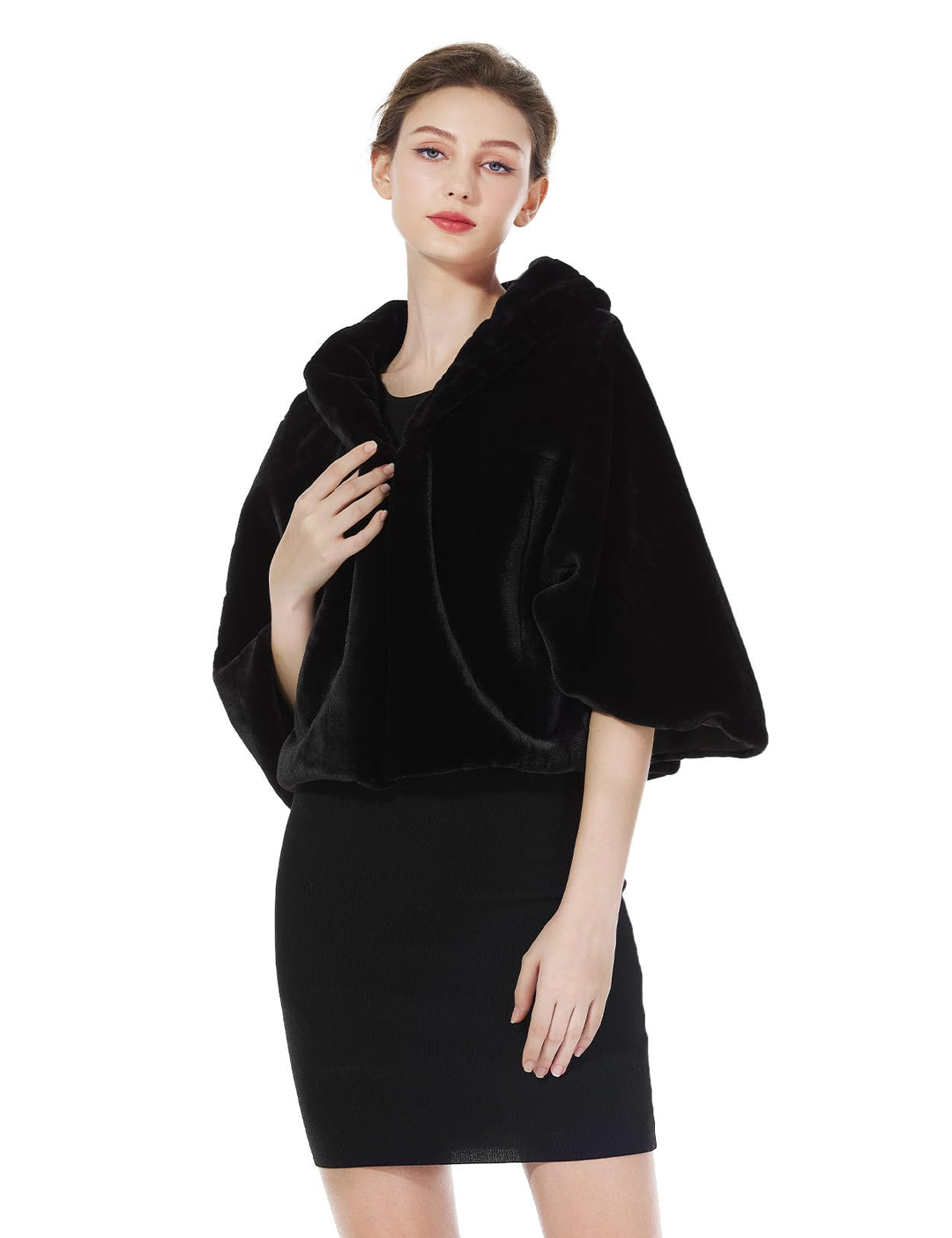 BEAUTELICATE Kunstpelz Bolero Schal Stola Pelz Cape Damen Braut Elfenbein Brautschal Brautjacke fur