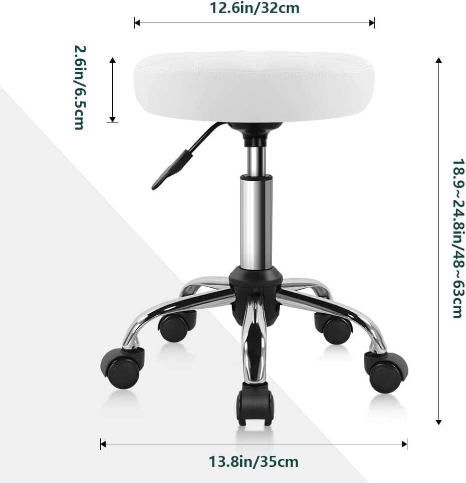 Weisser klassischer Drehhocker mit Rad für Salon, Arbeit, Zuhause, SPA, Geschäft, höhenverstellbar u