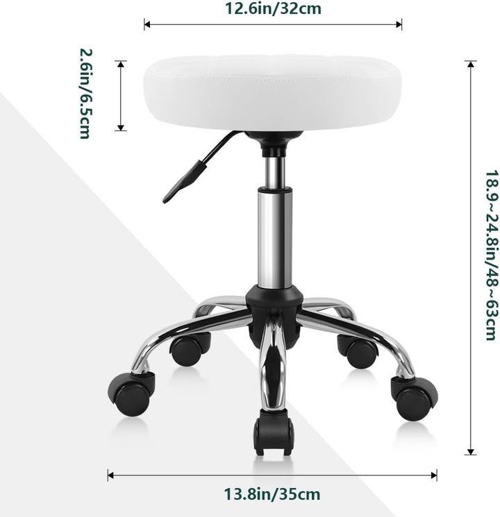 Weisser klassischer Drehhocker mit Rad für Salon, Arbeit, Zuhause, SPA, Geschäft, höhenverstellbar u