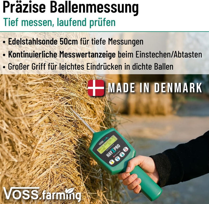 VOSS.farming HayXpro Feuchtigkeitsmessgerät für Heu, Stroh und Silage, Heufeuchtemesser, 50cm Sonde,