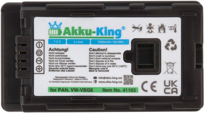 Akku kompatibel mit Panasonic VW-VBG6 - Li-Ion 7000mAh - für AG-AC130, AG-HMC150, HDC-DX1, HDC-HS100