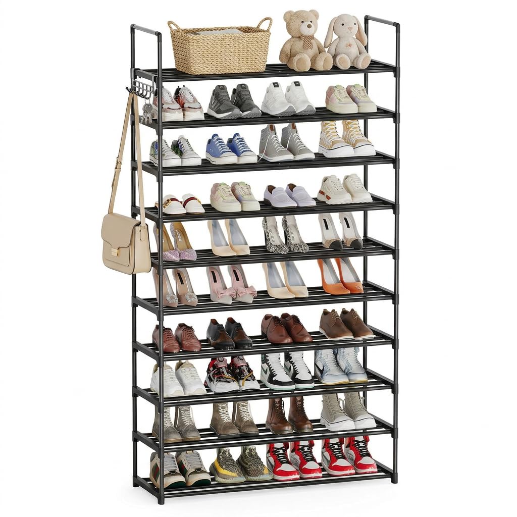 Schuhregal 10 Ebenen, Metall Schuhständer, Schuhaufbewahrung, Schuh-Organizer, platzsparend, für bis