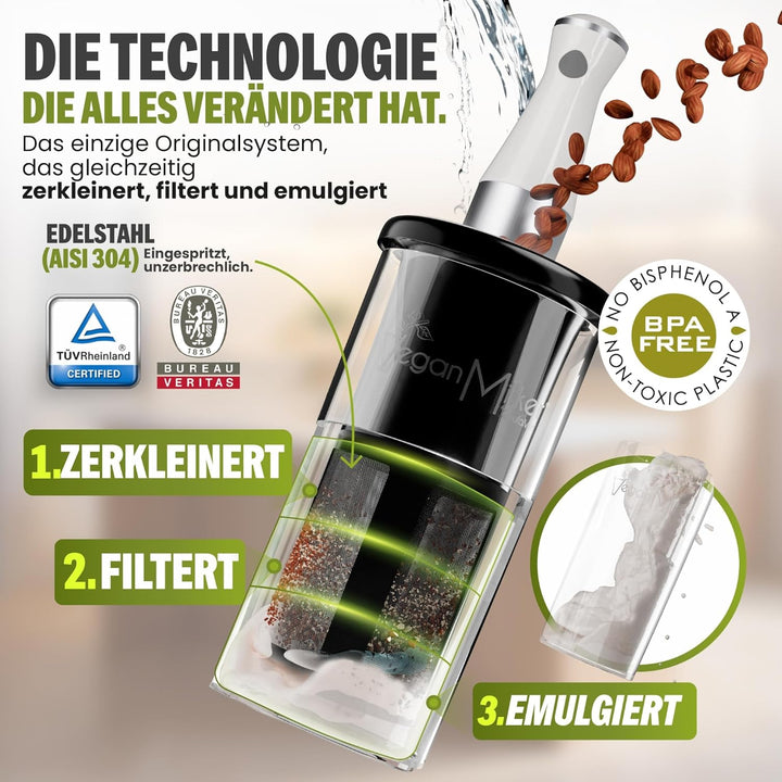 Vegan Milker BLACK, Pflanzenmilchbereiter, Sojamilch Maschine, Nussmilchbereiter, Pflanzenmilch Make