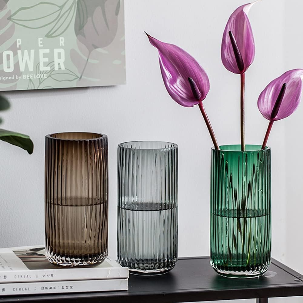 Muyan Glasvase für Blumen, vertikale gestreifte Blumenvase, Moderne Desktop-Dekoration, Blumenarrang
