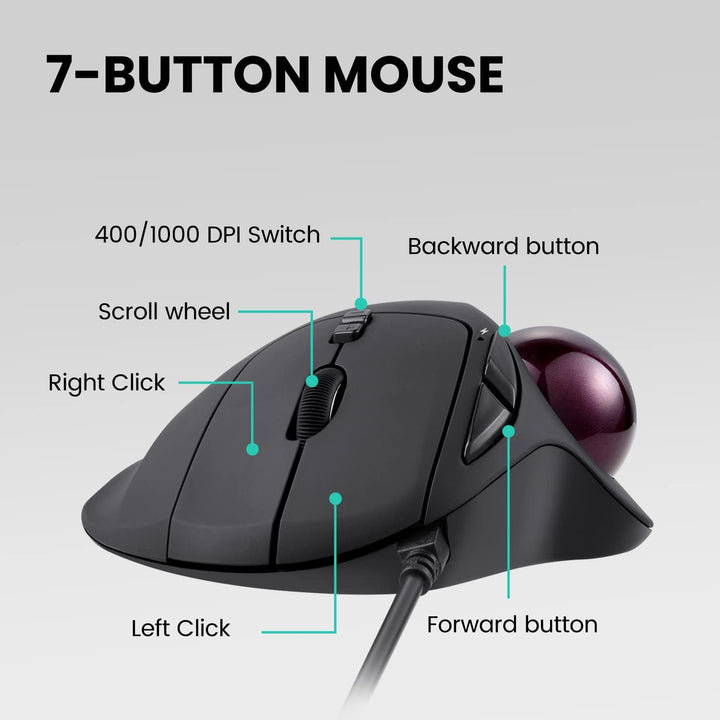 Perixx PERIMICE-517 Ergonomische Maus mit Trackball - 400/1000 DPI - Kabelgebunden, Kabelgebunden