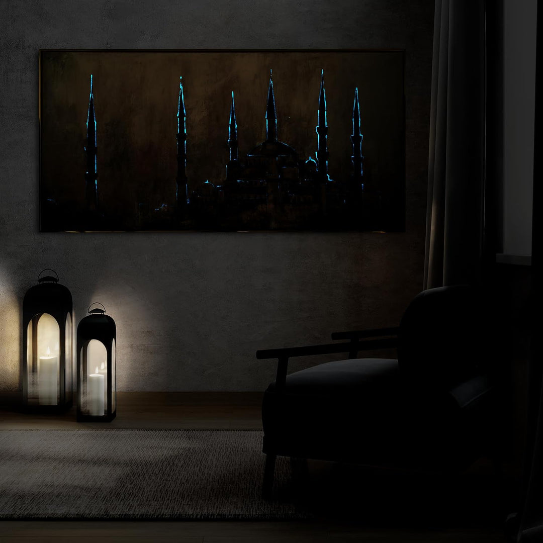 YS-Art XXL Abstrakt Fluoreszierendes selbst leuchtendes Acryl 3D Gemälde auf Leinwand Oase des Glaub