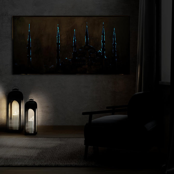YS-Art XXL Abstrakt Fluoreszierendes selbst leuchtendes Acryl 3D Gemälde auf Leinwand Oase des Glaub