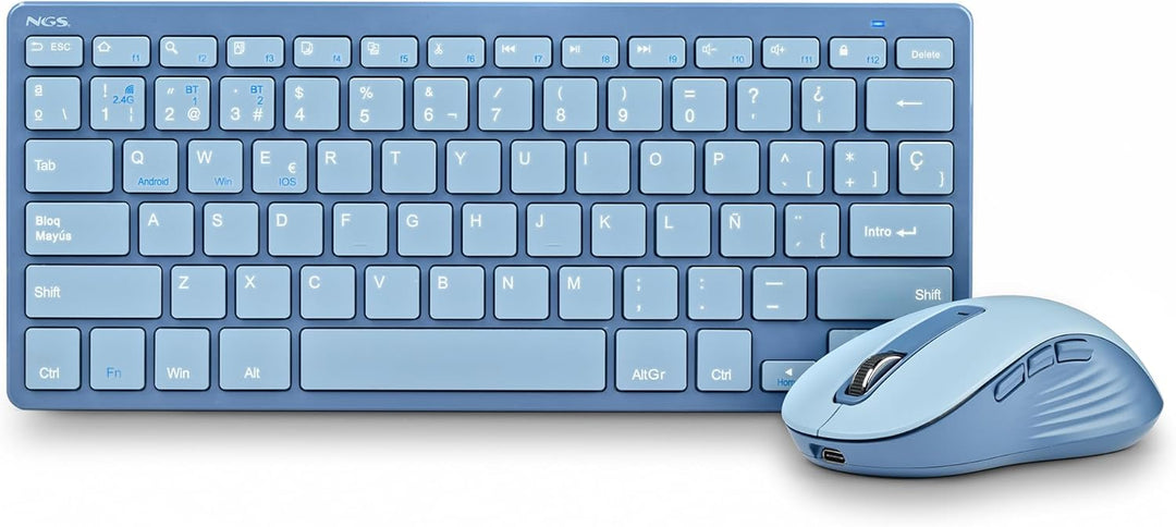 NGS Fantasy Kit Blau – Kabellose Tastatur und Maus QWERTY Spanisch, wiederaufladbarer Lautlos, Multi
