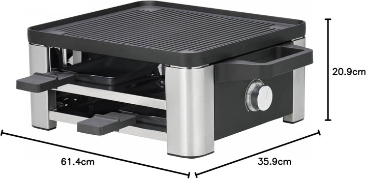 WMF Set 2-teilig Raclette Grill mit Pfännchen und Schiebern, Raclette 4 Personen, 870 W, Edelstahl u