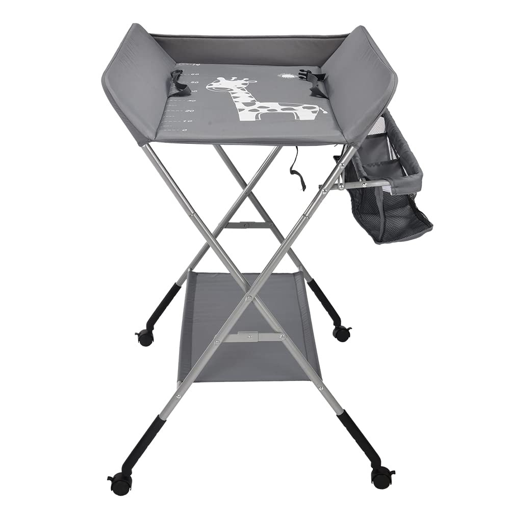 mobiler Wickeltisch mit Wickelaufsatz, Wickelkommode klappbar höhenverstellbar, Wickelkombi mit Sich