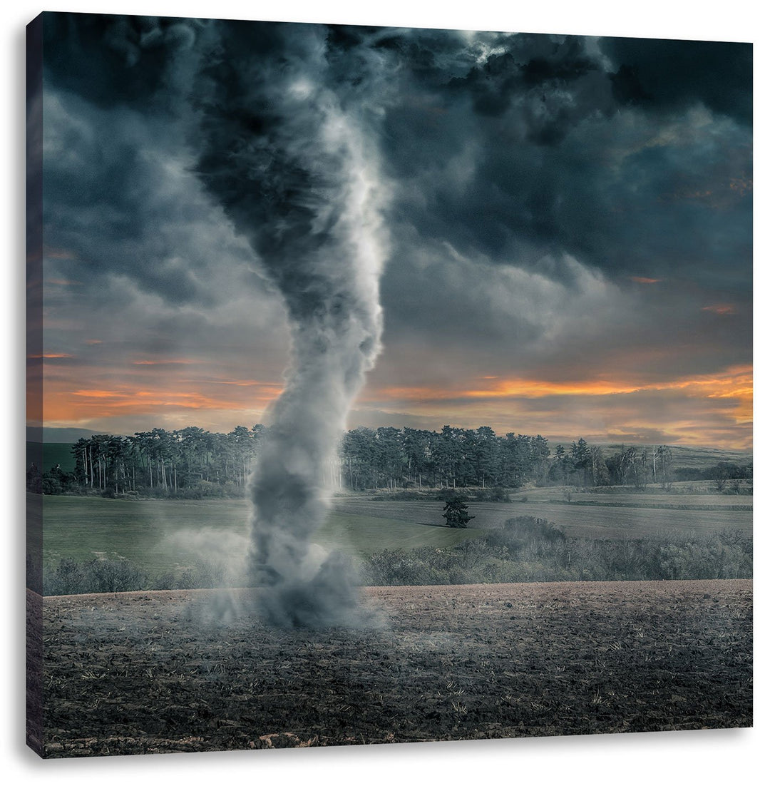 Pixxprint Schwarzer Tornado auf dem Feld als Leinwandbild/Grösse: 70x70 cm/Wandbild/Kunstdruck/ferti