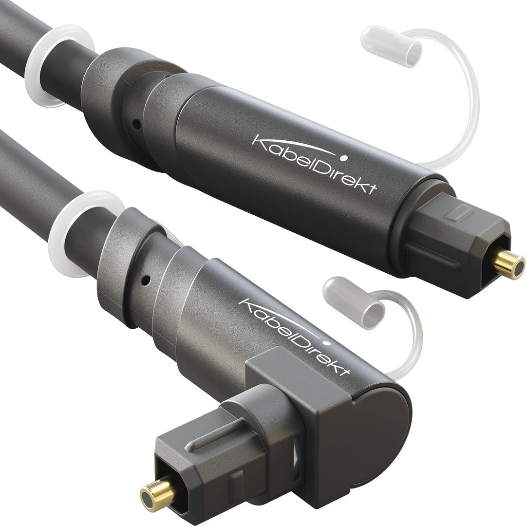KabelDirekt – TOSLINK-Kabel 90° gewinkelt mit 0% Signalverlust – 10m – Glasfaserkabel für Soundbar (